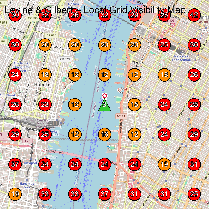 Levine & Gilbert GeoGrid visibility map for Lawyer in Hoboken